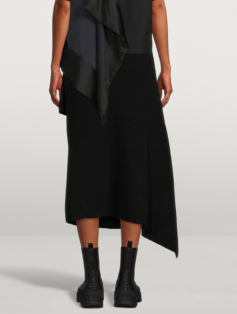 Asymmetric Wool Knit Midi Skirt
