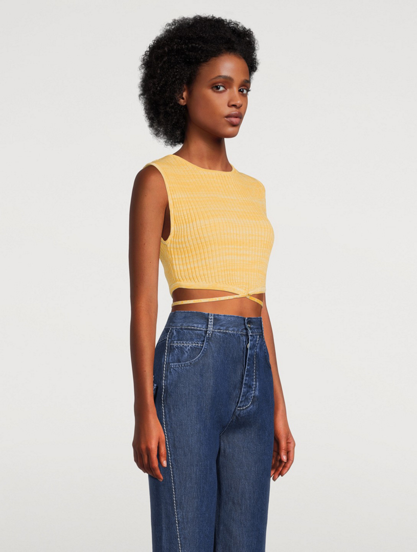Sleeveless Knit-Tie Crop Top