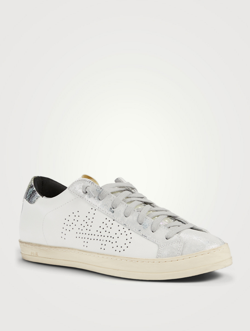 P448 John Perforated Leather Sneakers With Metallic Python Tab