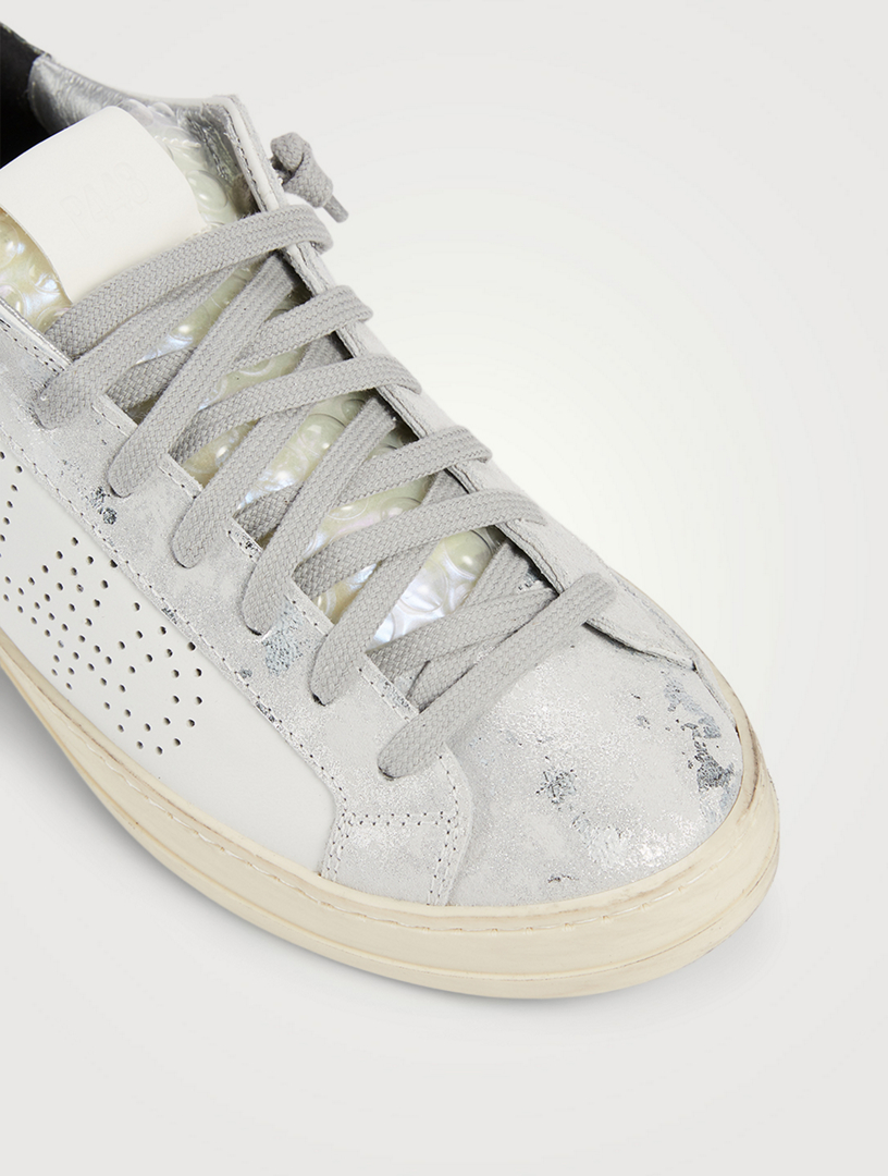 P448 John Perforated Leather Sneakers With Metallic Python Tab