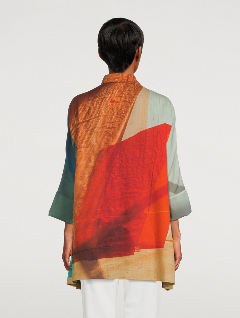 Wool Tunic Blouse Liquid Light Print