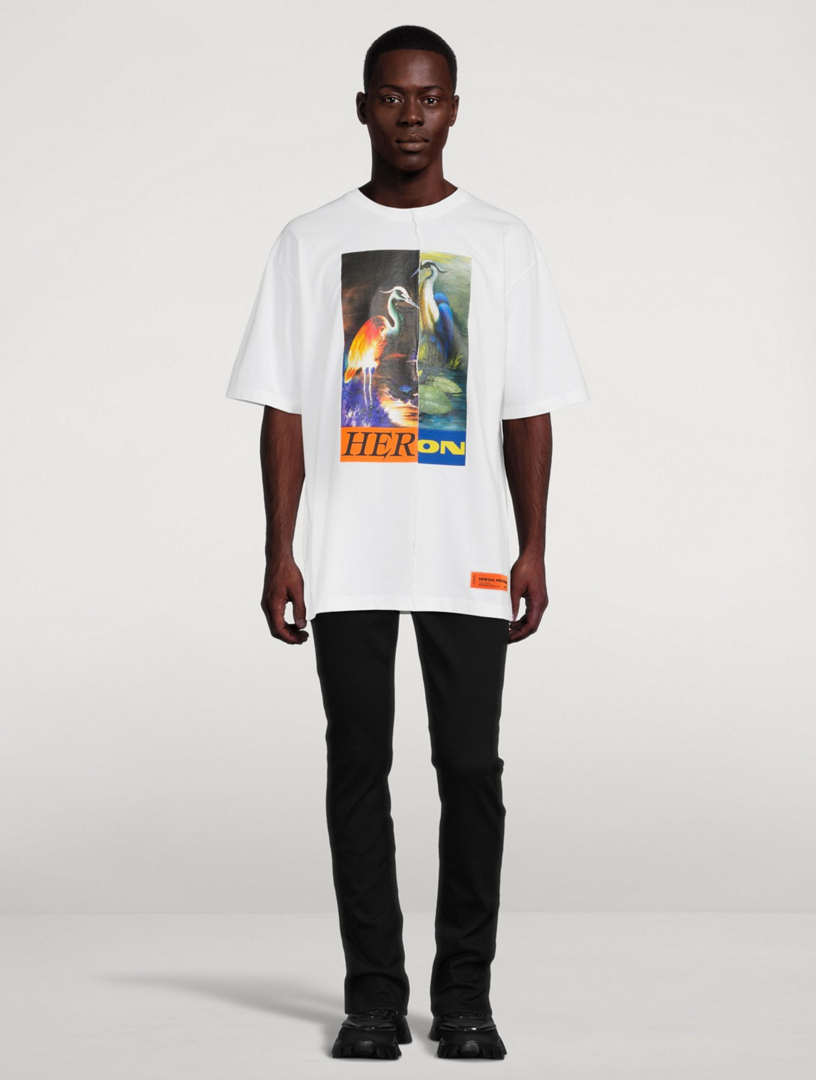 HERON PRESTON Cotton Split Graphic T-Shirt