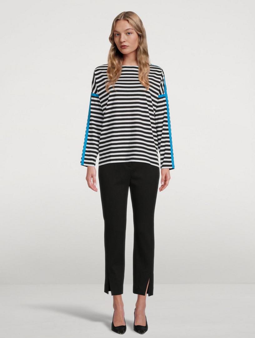 Cotton And Linen Long-Sleeve T-Shirt Striped Print