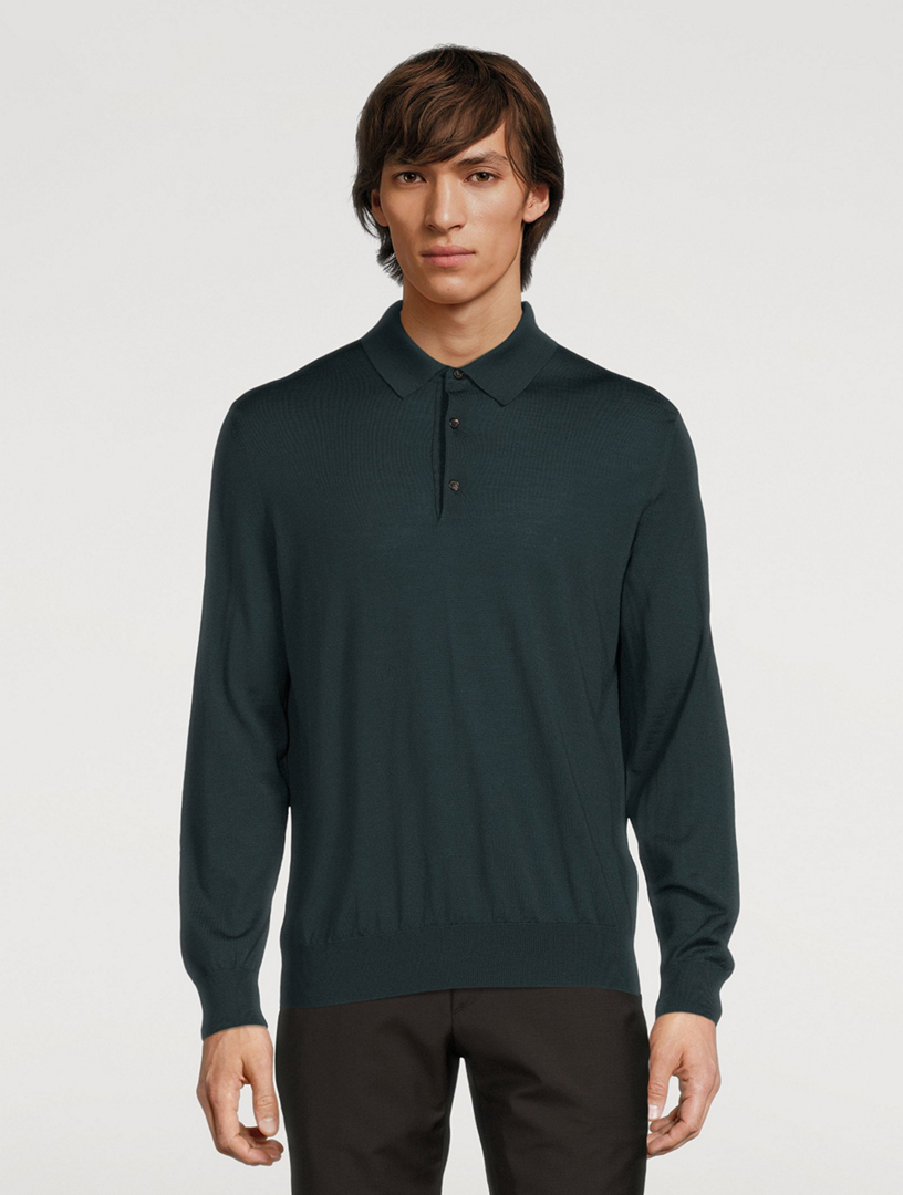 Wool Long-Sleeve Polo Shirt