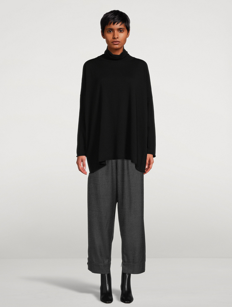 Raw-Edge Scrunch-Neck Cashmere Sweater