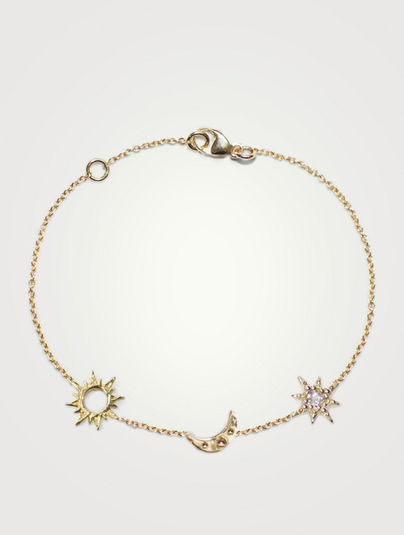 Micro Aztec Gold Starburst Link Bracelet With White Topaz