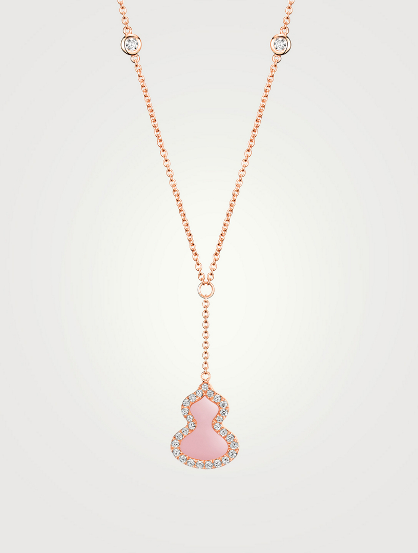 QEELIN Petite Wulu 18K Rose Gold Necklace With Pink Opal And