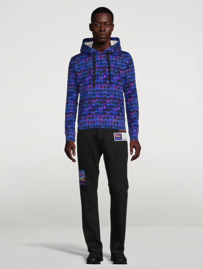 Cotton Hoodie Neon V Optical Print