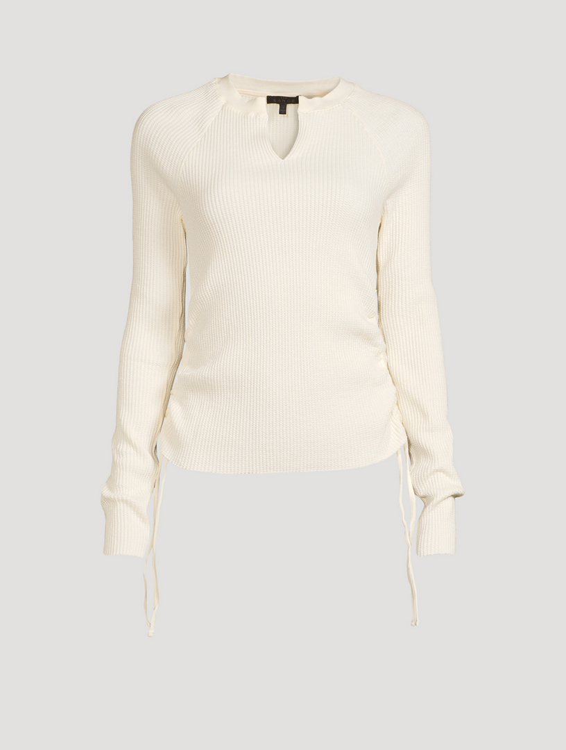 The Range Stark Waffle Knit Cropped Polo in White popular Small Womens Long Sleeve Top