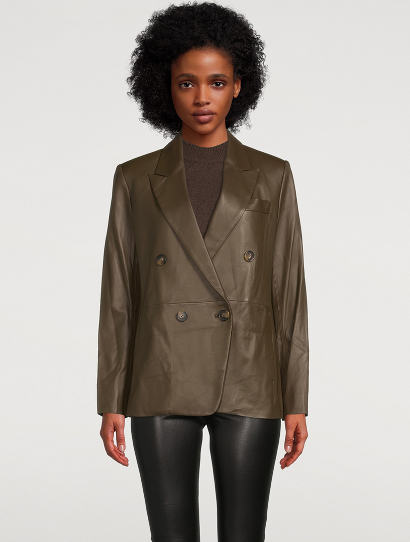 VINCE Leather Double Breasted Blazer Holt Renfrew