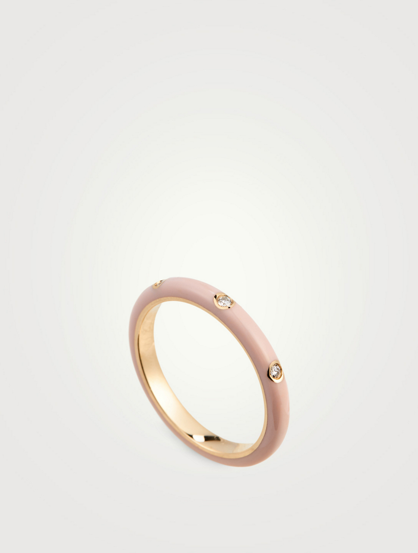 14K Gold Enamel Stacking Ring With Diamonds