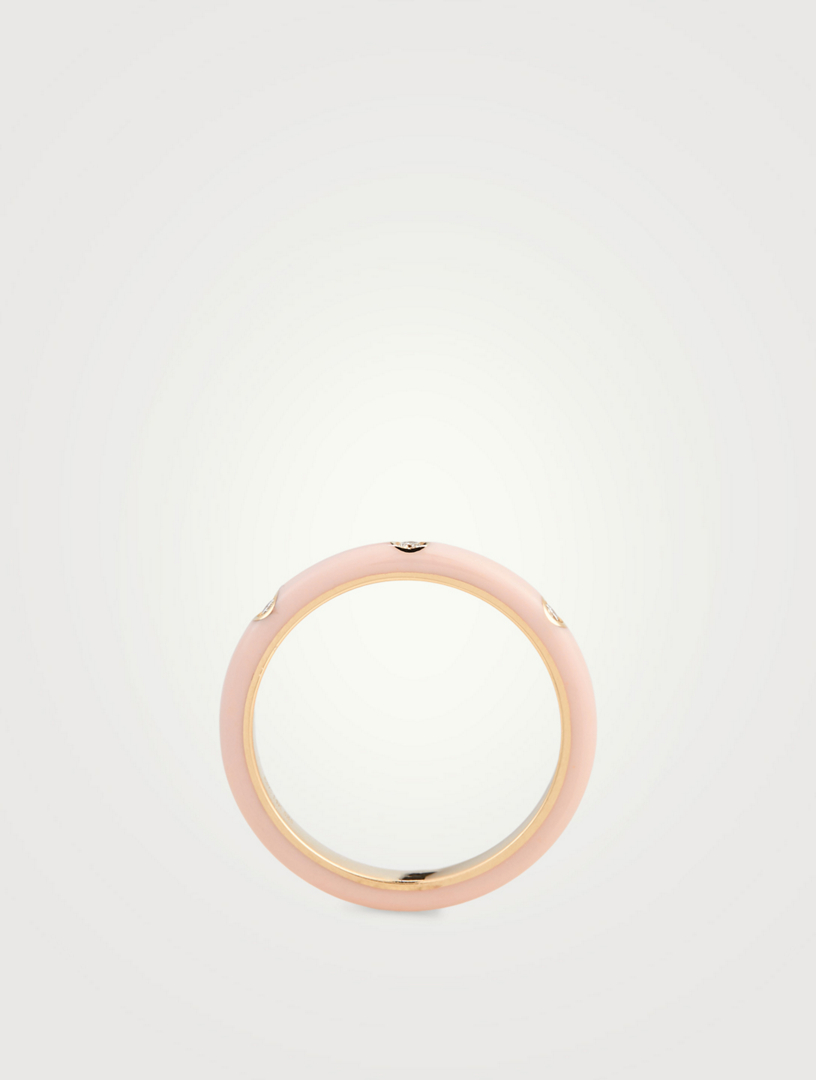 14K Gold Enamel Stacking Ring With Diamonds