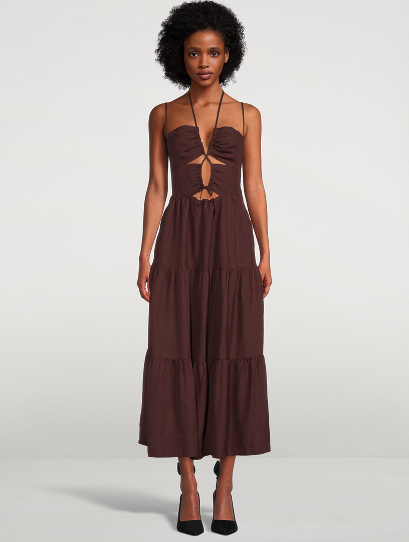 SHONA JOY Rubi Lace-Up Backless Midi Dress | Holt Renfrew
