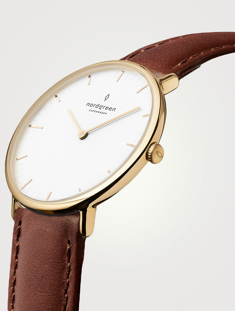 NORDGREEN Native Stainless Steel Leather Strap Watch | Holt Renfrew