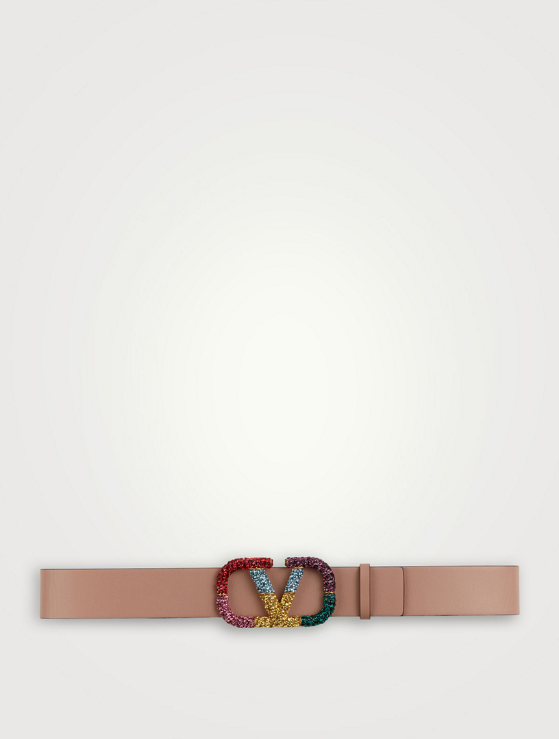 VLOGO Leather Reversible Belt With Crystals