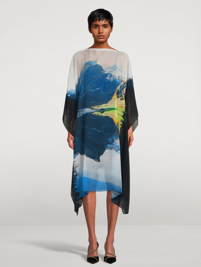 Silk Crepe Caftan Dress Seealpsee Print