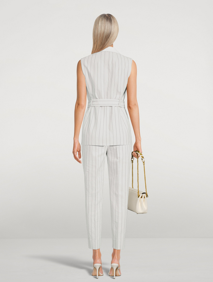 Georg Belted Sleeveless Blazer Stripe Print