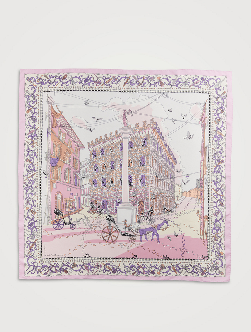 Ferragamo Women Palazzo Spini Feroni Print Silk Foulard Pink