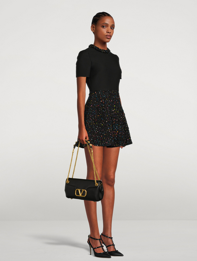 Stud Sign Leather Shoulder Bag