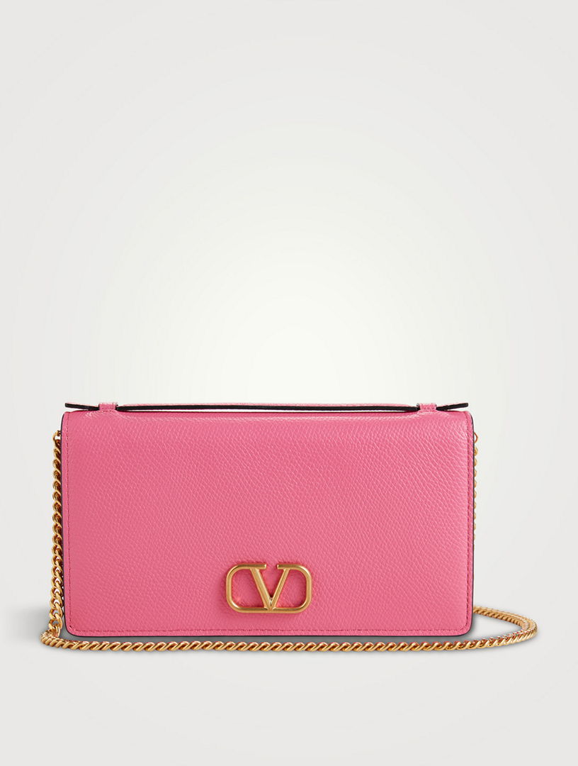 Valentino Garavani Vlogo Leather Wallet On A Chain In Gf9 Rose