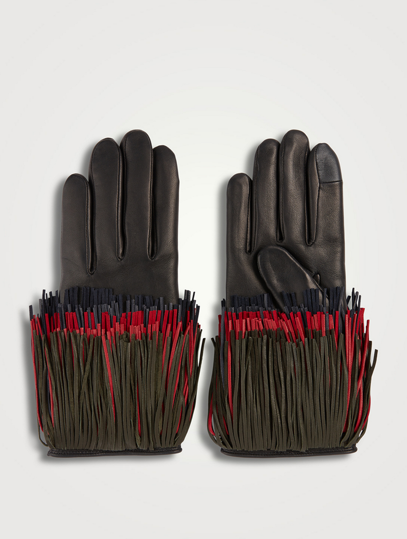 Agnelle Chloe Interwoven Leather Gloves - Brown