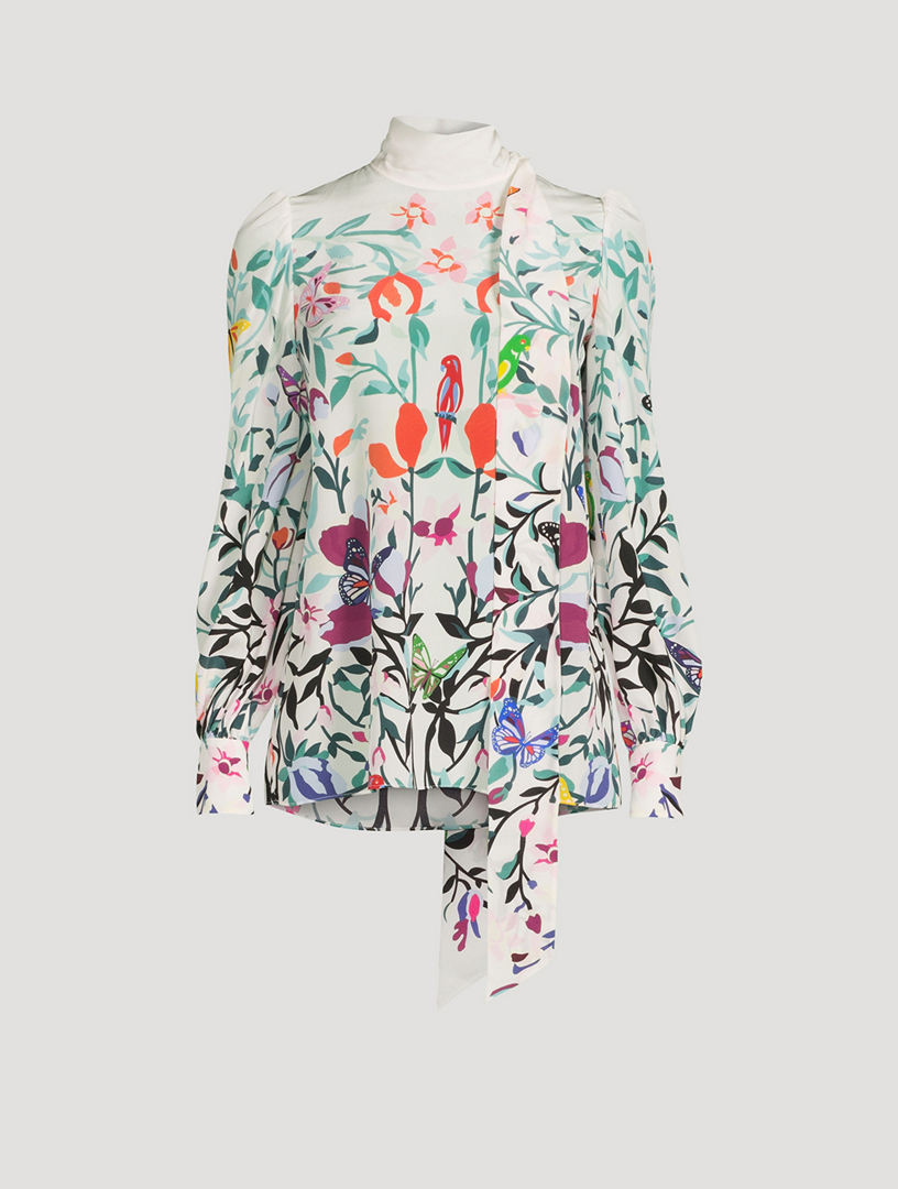 Crepe De Chine Blouse With Scarf Floral Print