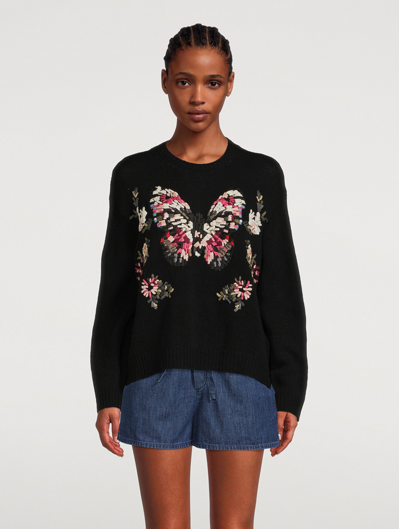 Embroidered Butterfly Wool Sweater