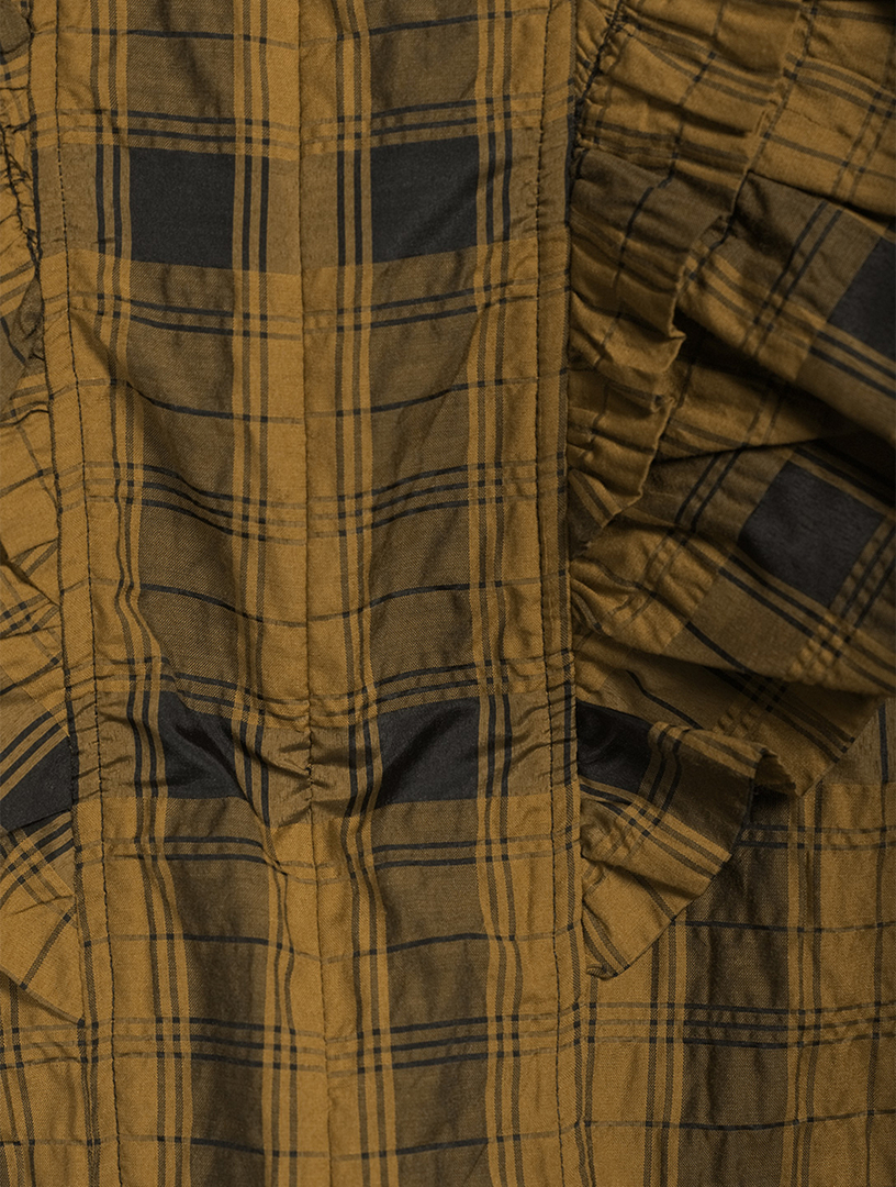 Ruffled Seersucker Blouse Check Print