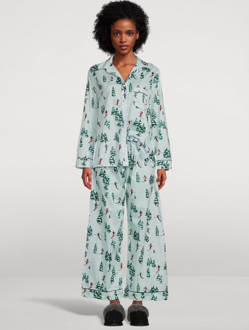 Cotton Pajama Set Downhill Skier Print
