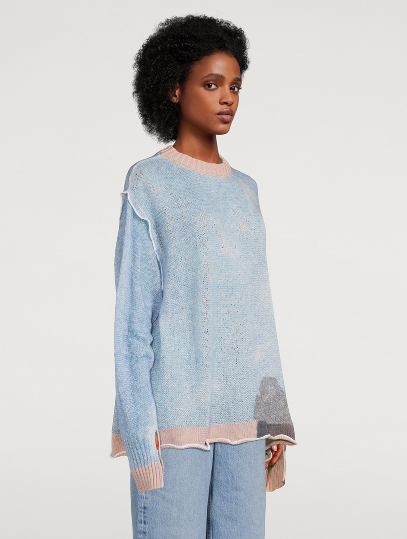 Ruffled Sweater Sky Print