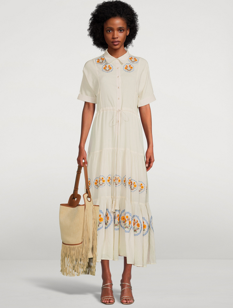 CAROLINA K Natalie Organic Cotton Maxi Shirt Dress With Floral