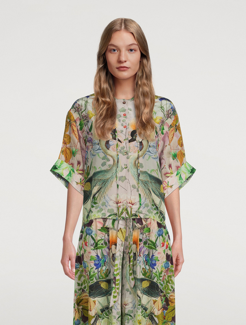 Kimono Top Crowned Cranes Print
