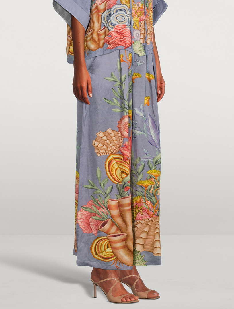 Linen-Blend Palazzo Pants Shell Print
