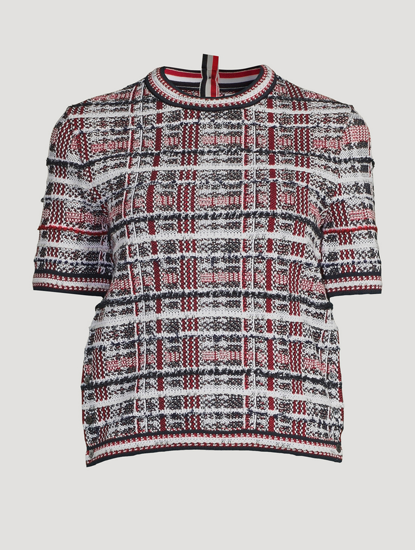 THOM BROWNE Madras Check Short-Sleeve Sweater | Holt Renfrew