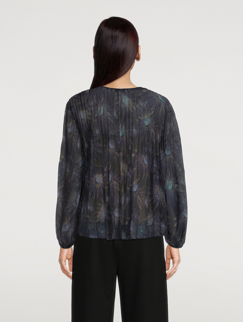 Deco Pleated Peasant Blouse Floral Print