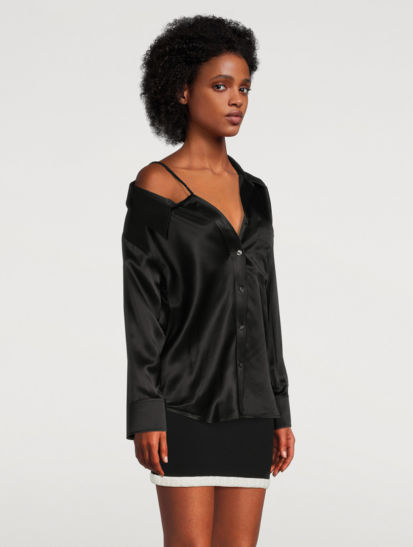 T BY ALEXANDER WANG Gathered silk-charmeuse shirt