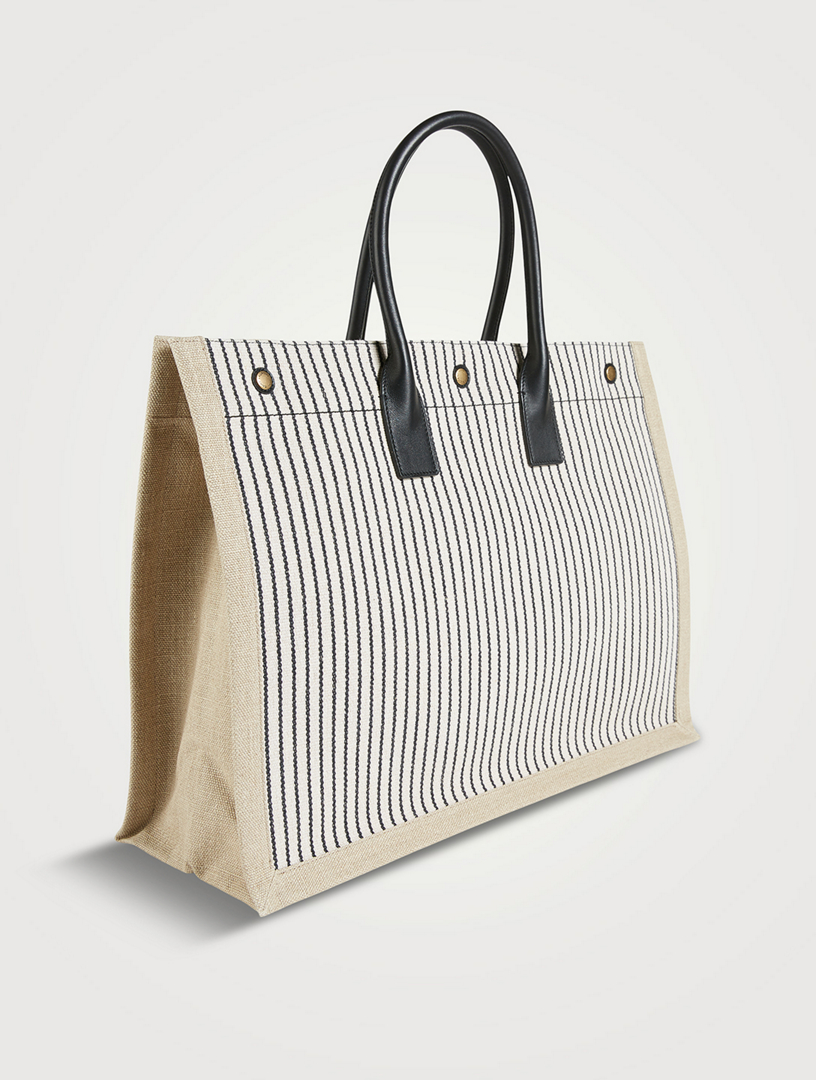 SAINT LAURENT Rive Gauche Canvas Tote Bag In Stripe Print | Holt