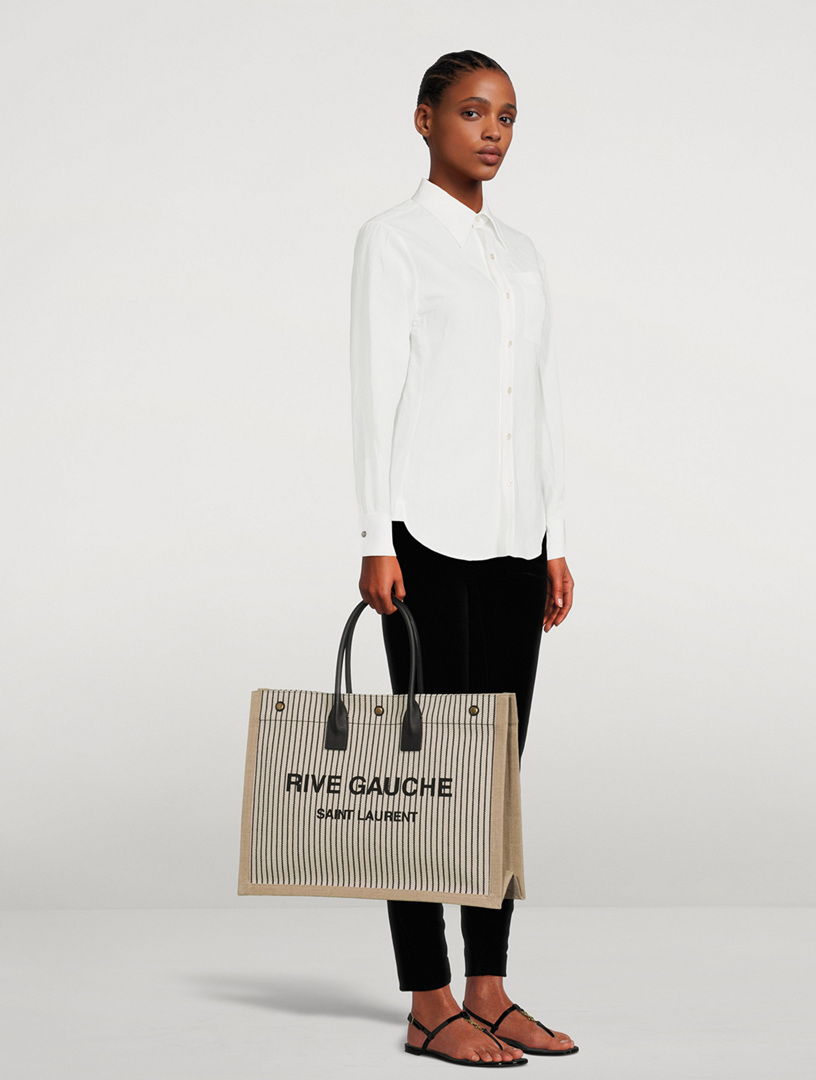 rive gauche large tote bag in printed canvas and leather