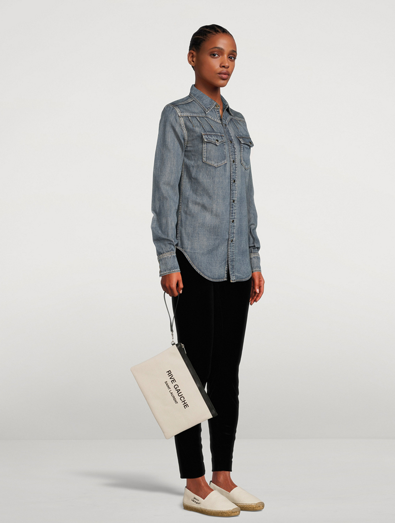 SAINT LAURENT Rive Gauche Canvas Zippered Pouch | Holt Renfrew