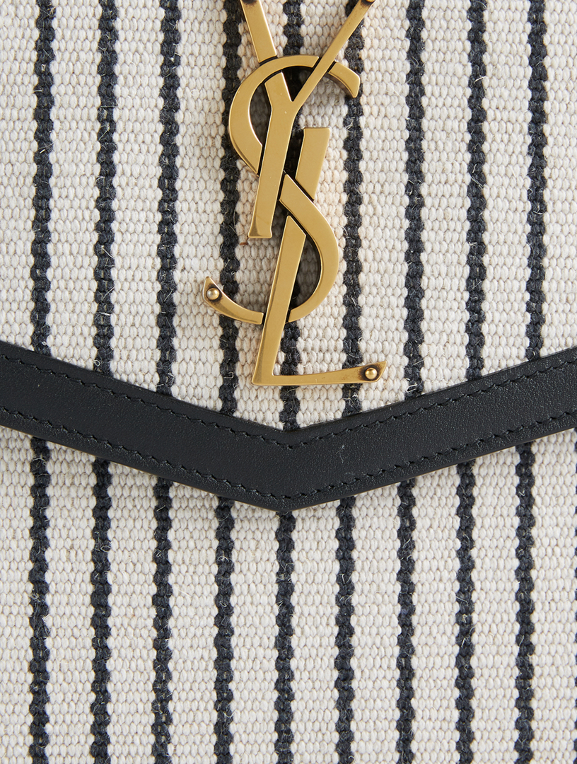 Saint Laurent Uptown Striped Canvas Clutch in Black