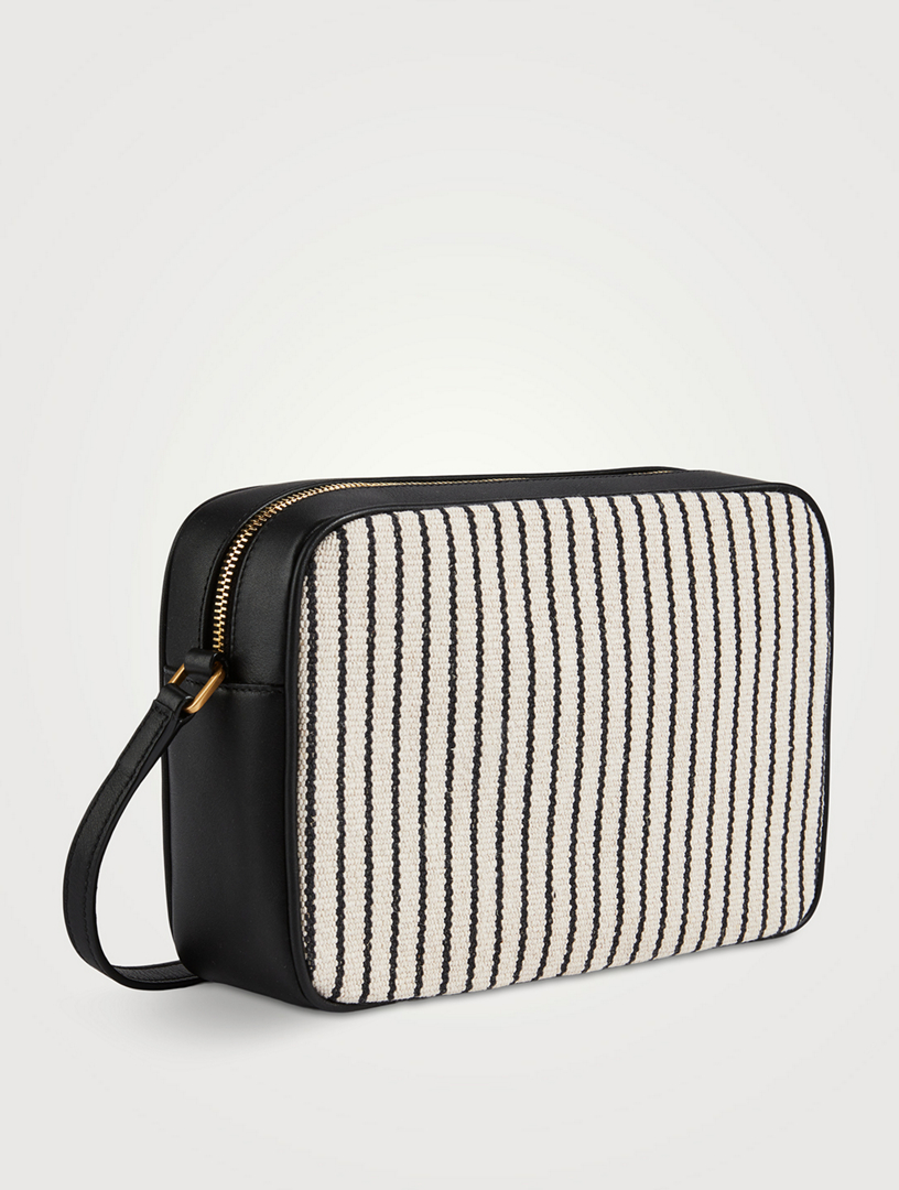 Saint Laurent White And Black Lou Striped Canvas Camera Bag