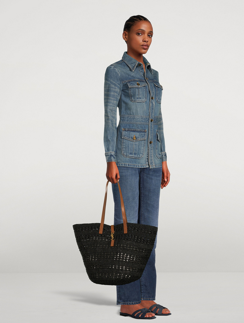 VIP【送料関税込】Saint Laurent PANIER MEDIUM TOTE SAINT LAURENT Panier medium leather-trimmed raffia tote
