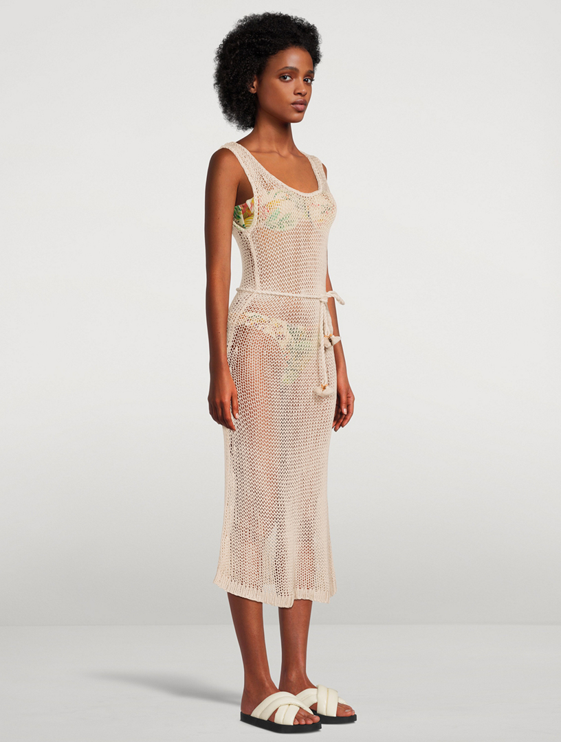knee length dresses for ladies ZIMMERMANN Tropicana Cutout Linen Midi Dress – Six & Sutton main image 0