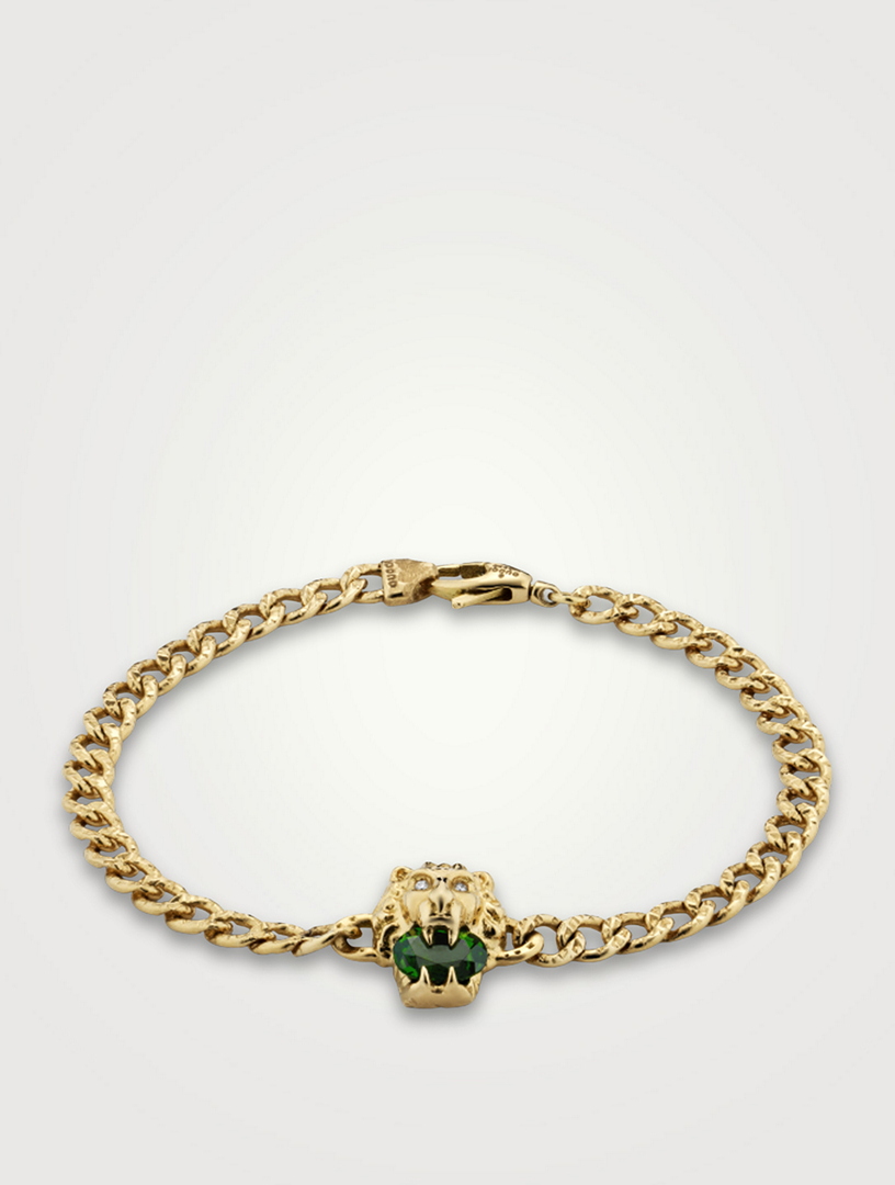Lion Head 18K Bracelet With Diamonds And Diopside Stone