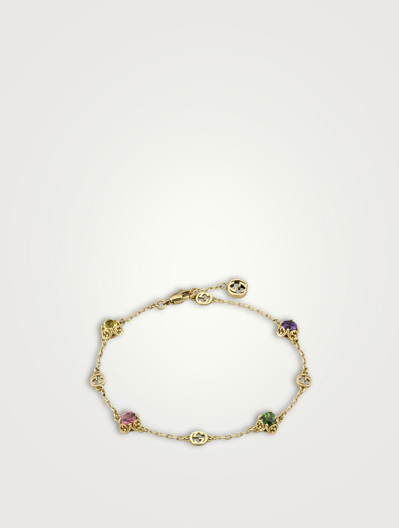 GUCCI Interlocking G 18K Gold Bracelet With Gemstones