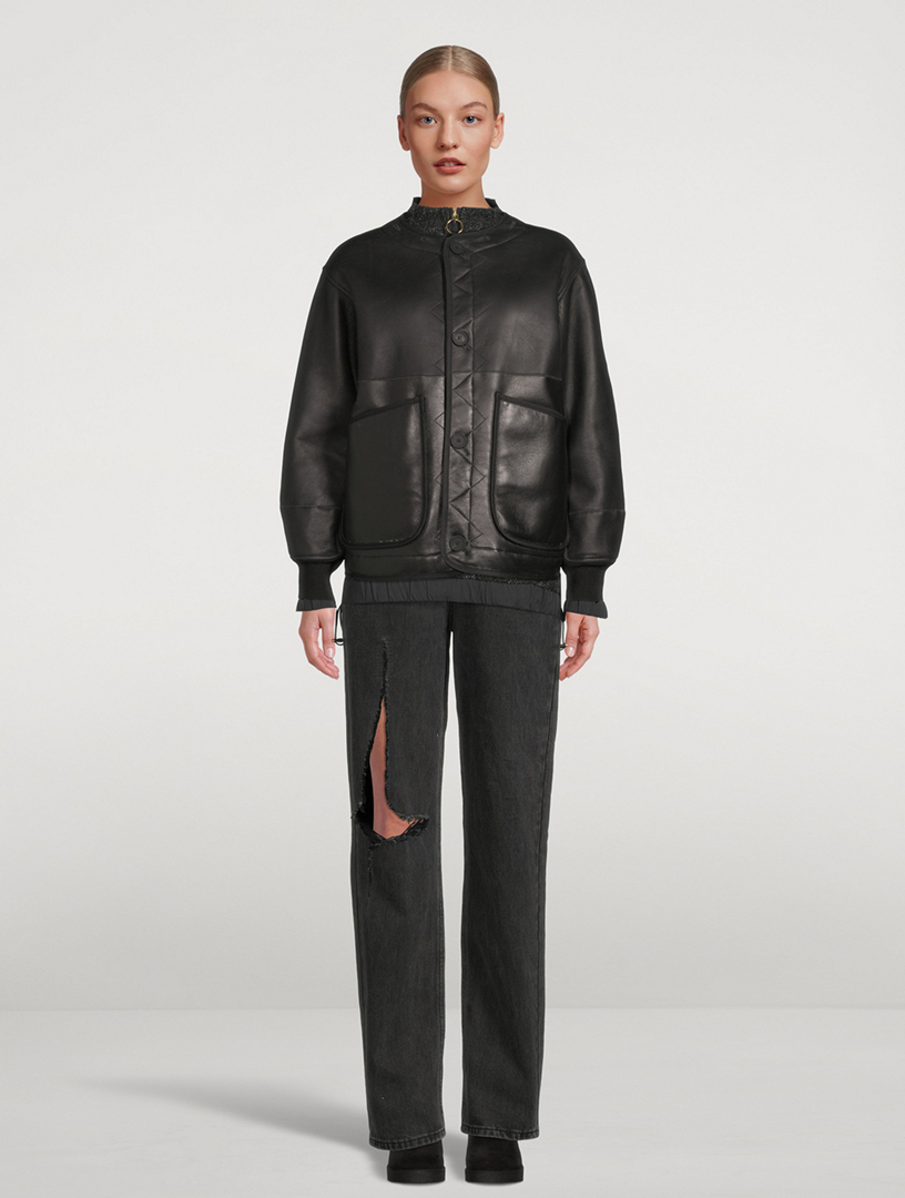 Reversible Colourblock Shearling Bomber Jacket With Hood