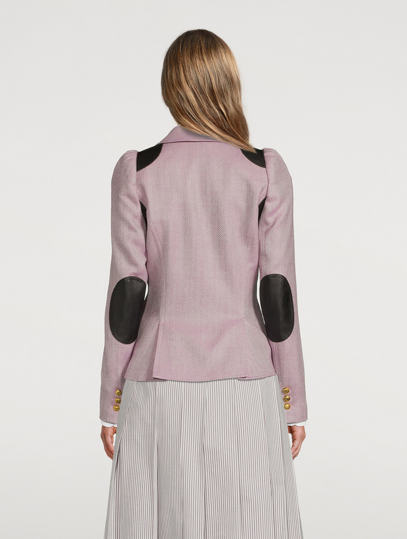 Pouf-Sleeve Herringbone Wool Blazer