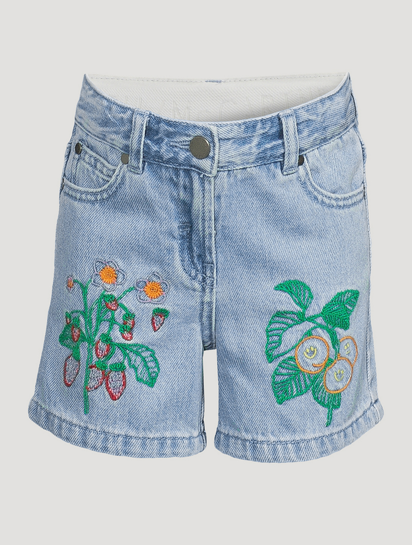 Flower embroidered 2025 jean shorts