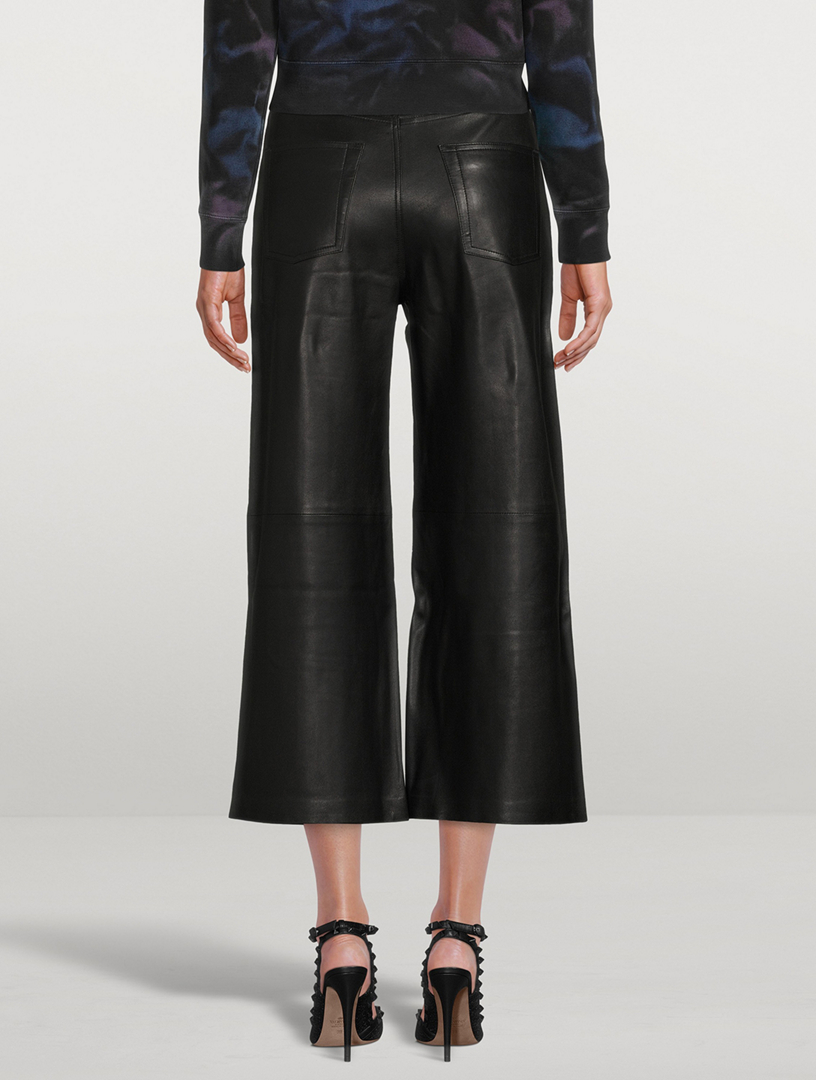 Mocha Faux Leather Cropped Wide Leg Trousers