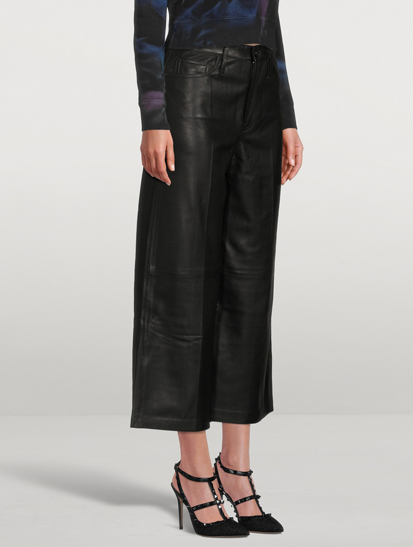 FRAME High-Rise Wide-Leg Cropped Leather Trousers